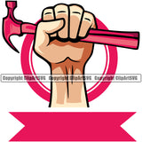 Construction Work Worker Building Contractor Builder Construction Hand Holding Up Hammer Red Color Design Element White Background Build Building Carpenter Business Company Job Design Logo Clipart SVG