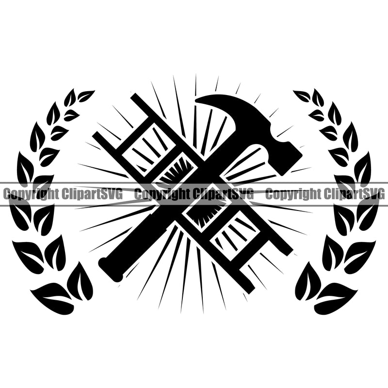 Construction Work Worker Building Contractor Builder Build Construction Hammer Ladder Black Color Logo Design Element White Background Building Carpenter Business Company Job Design Logo Clipart SVG