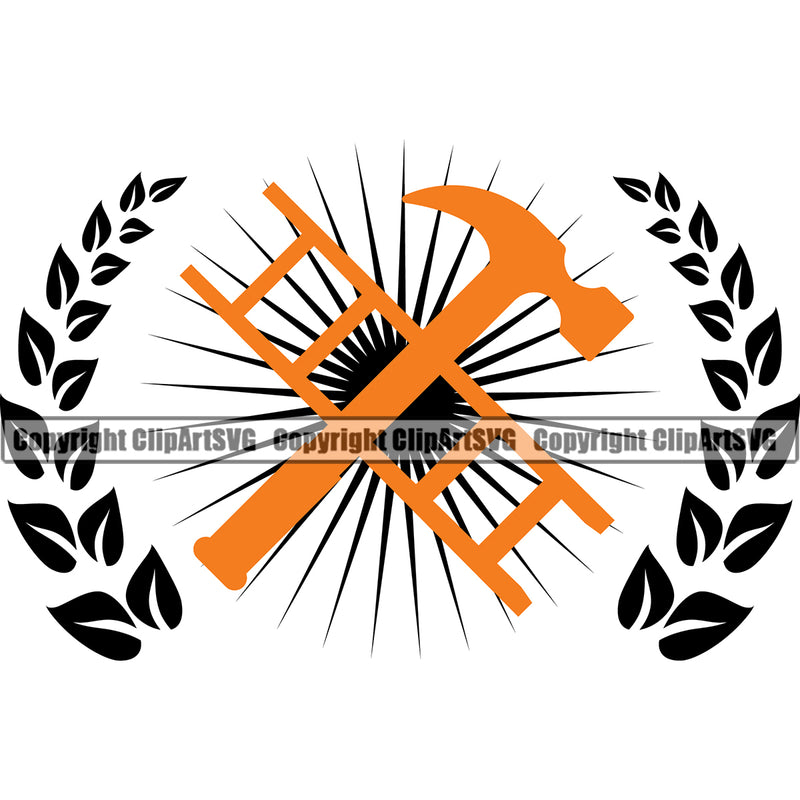 Construction Work Worker Building Contractor Builder Color Hammer Ladder Black Color Logo Design Element White Background Build Building Carpenter Business Company Job Design Logo Clipart SVG