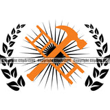 Construction Work Worker Building Contractor Builder Color Hammer Ladder Black Color Logo Design Element White Background Build Building Carpenter Business Company Job Design Logo Clipart SVG