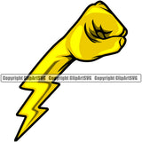Electrician Electric Worker Work Technician Tech Lighting Bolt Hand Punch Yellow Color Design Element White Background Construction Electrical Repair Service Job Company Business Design Logo Clipart SVG