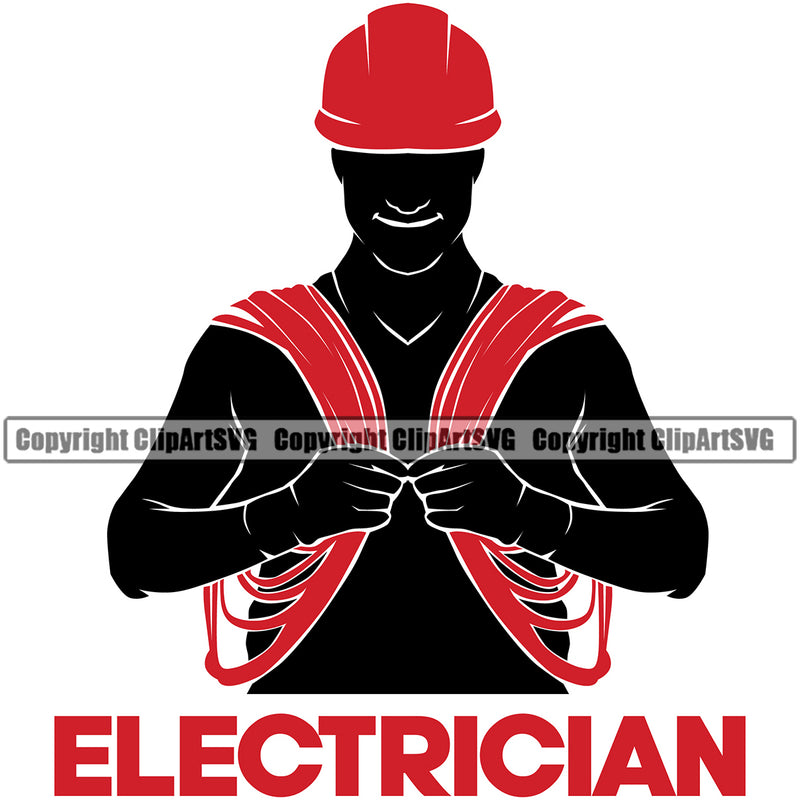 Electrician Electric Worker Work Technician Tech Electrician Red Color Quote Text Silhouette Design Element Construction Electrical Repair Service Job Company Business Design Logo Clipart SVG