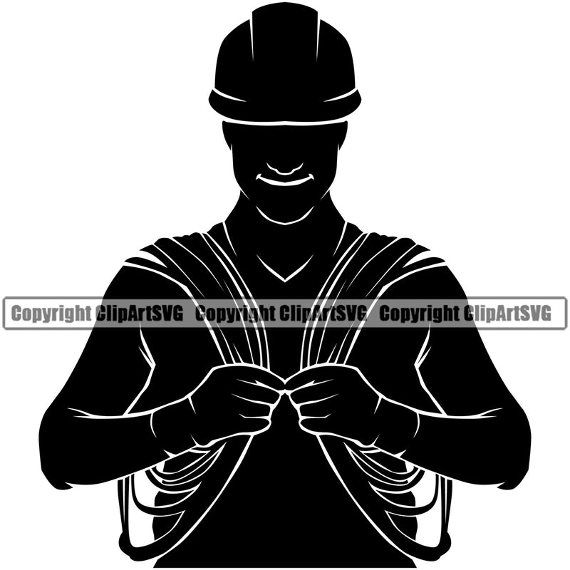 Electrician Electric Worker Work Technician Tech Construction Silhouette Black Color White Background Design Element Electrical Repair Service Job Company Business Design Logo Clipart SVG