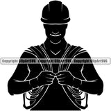 Electrician Electric Worker Work Technician Tech Construction Silhouette Black Color White Background Design Element Electrical Repair Service Job Company Business Design Logo Clipart SVG