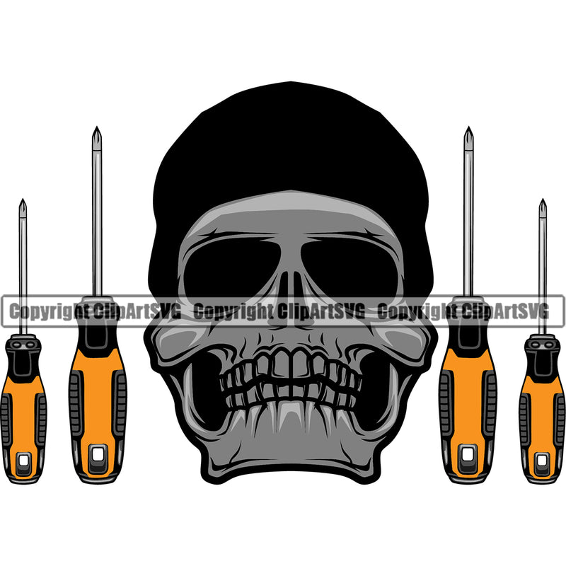 Electrician Electric Worker Work Technician Tech Construction Skull Skeleton Head Color Design Element Electrical Repair Tools Service Job Company Business Design Logo Clipart SVG