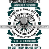 Electrician Electric Worker Work Technician Tech Construction Electrical Skull Skeleton Color Quote Text White Background Design Element Repair Service Job Company Business Design Logo Clipart SVG