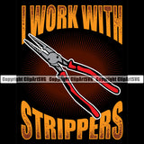 Electrician Electric Worker Work Technician Tech Construction Electrical Repair Tools I Work With Strippers Black Background Color Design Element Quote Text Service Job Company Business Design Logo Clipart SVG