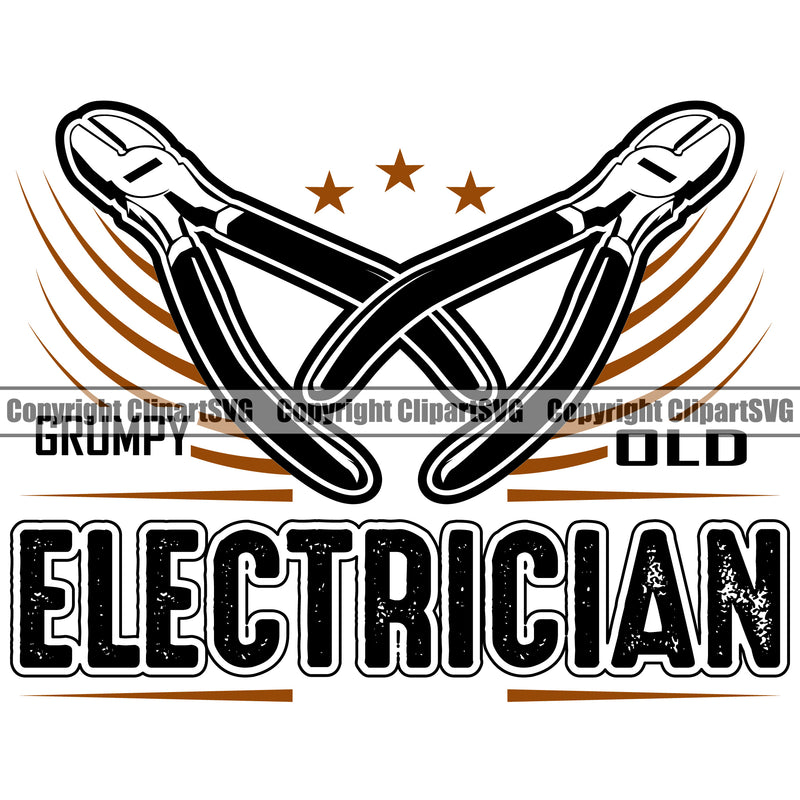 Grumpy Old Electrician Electric Worker Work Technician Tech Crossed Color Design Element White Background Construction Electrical Repair Service Job Company Business Design Logo Clipart SVG