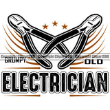 Grumpy Old Electrician Electric Worker Work Technician Tech Crossed Color Design Element White Background Construction Electrical Repair Service Job Company Business Design Logo Clipart SVG