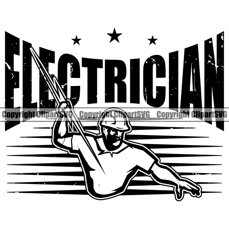 Electrician Electric Worker Holding Lightning Bolt Work Technician Tech Construction Electrician Vector Quote Text Design Element Electrical Repair Service Job Company Business Design Logo Clipart SVG