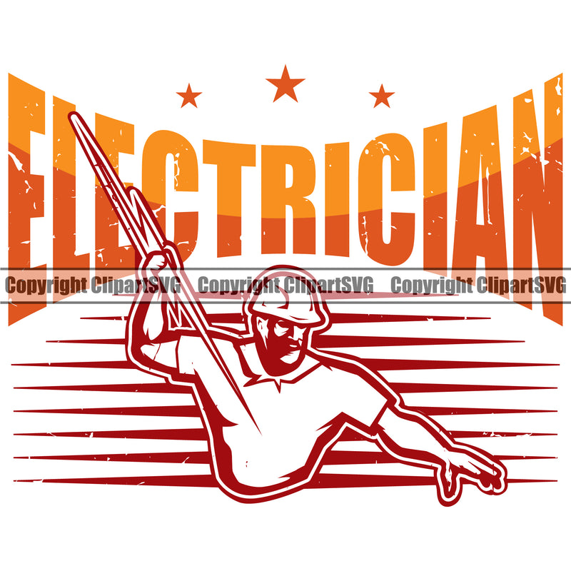 Electrician Electric Worker Holding Lightning Bolt Work Technician Tech Electrician Color Quote Text Design Element White Background Construction Electrical Repair Service Job Company Business Design Logo Clipart SVG