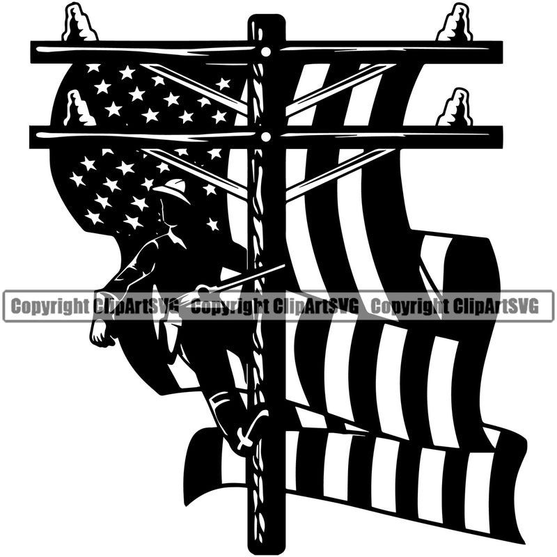 Electric Worker Work Technician Tech Construction Electrical Electrician Pole USA Flag United State Color Design Element Repair Service Job Company Business Design Logo Clipart SVG
