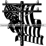 Electric Worker Work Technician Tech Construction Electrical Electrician Pole USA Flag United State Color Design Element Repair Service Job Company Business Design Logo Clipart SVG