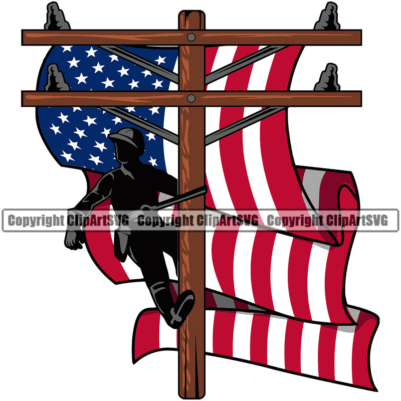 Electric Worker Work Technician Tech Construction Electrical Repair Electrician Pole Color Flag United State USA Design Element White Background Service Job Company Business Design Logo Clipart SVG