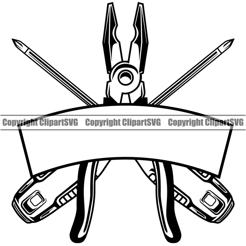 Electrician Electric Worker Work Technician Tech Construction Electrical Wire Cutter Pliers Screwdriver Repair Tools Vector White Background Design Element Service Job Company Business Design Logo Clipart SVG