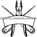 Electrician Electric Worker Work Technician Tech Construction Electrical Wire Cutter Pliers Screwdriver Repair Tools Vector White Background Design Element Service Job Company Business Design Logo Clipart SVG