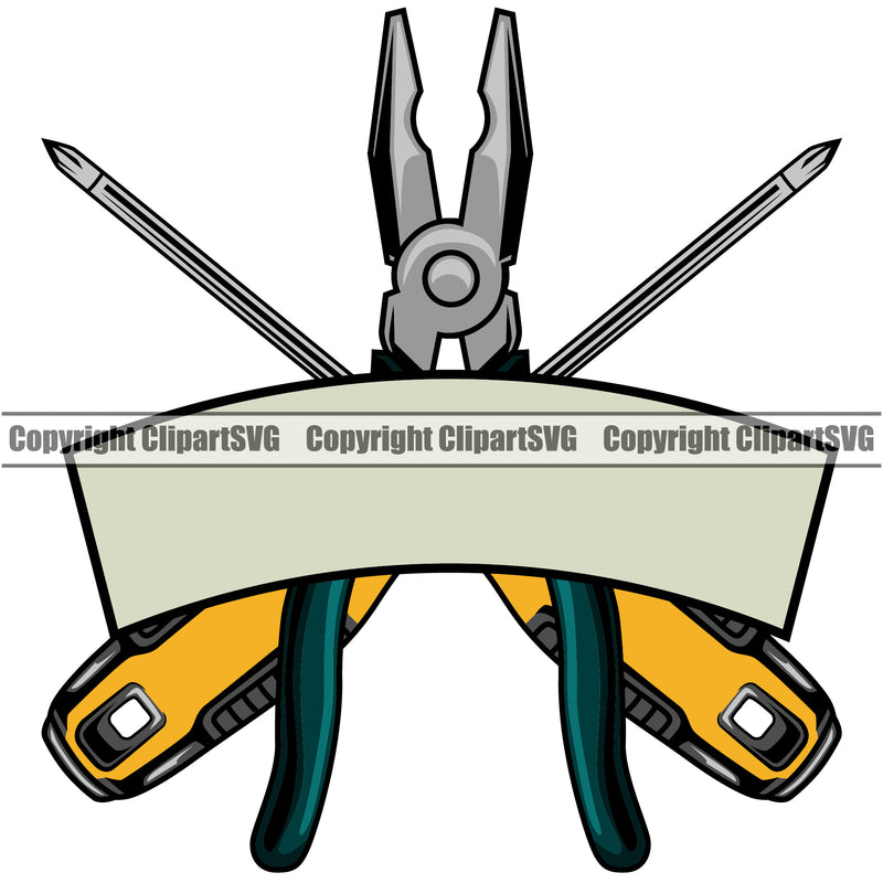 Electric Worker Work Technician Tech Construction Electrical Repair Wire Cutter Pliers Screwdriver Tools Electrician Life Color Design Element Service Job Company Business Design Logo Clipart SVG