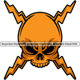 Electrician Electric Worker Work Technician Tech Skull Head Orange Color Design Element White Background Construction Electrical Repair Service Job Company Business Design Logo Clipart SVG