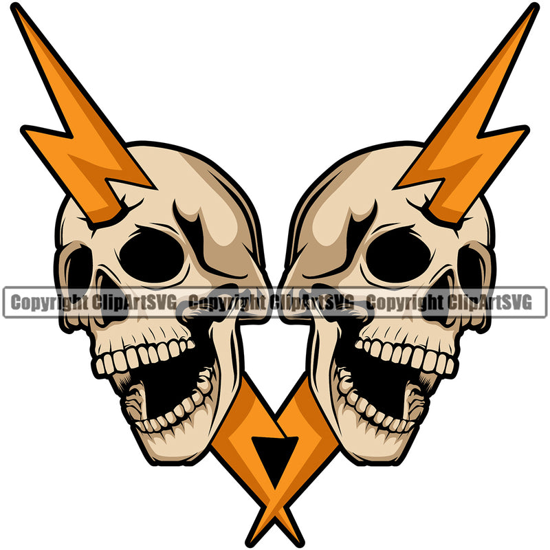 Electrician Electric Worker Work Technician Tech Construction Double Skull Head Broken Electrical Color Design Element White Background Repair Service Job Company Business Design Logo Clipart SVG