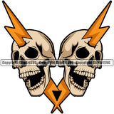 Electrician Electric Worker Work Technician Tech Construction Double Skull Head Broken Electrical Color Design Element White Background Repair Service Job Company Business Design Logo Clipart SVG