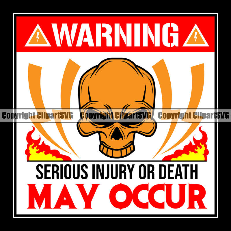 Electrician Electric Worker Work Technician Tech Construction Electrical Skull Skeleton Color Head Warning Serious Injury Or Death May Occur Color Quote Text Design Element Repair Service Job Company Business Design Logo Clipart SVG