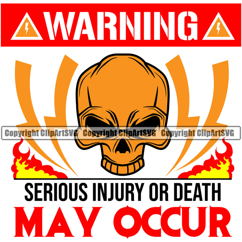 Electrician Electric Worker Work Technician Tech Construction Skull Head Red Color Quote Text Warning Serious Injury Or Death May Occur Design Element White Background Electrical Repair Service Job Company Business Design Logo Clipart SVG