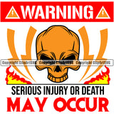 Electrician Electric Worker Work Technician Tech Construction Skull Head Red Color Quote Text Warning Serious Injury Or Death May Occur Design Element White Background Electrical Repair Service Job Company Business Design Logo Clipart SVG