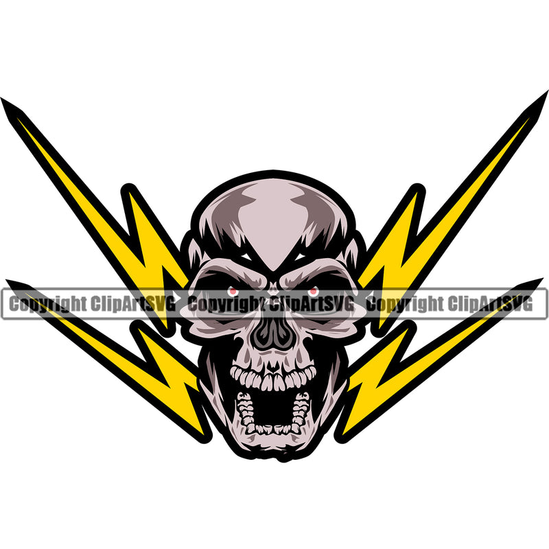 Electrician Electric Worker Work Technician Tech Construction Skull Head Open Mouth Electrical Color Design Element White Background Repair Service Job Company Business Design Logo Clipart SVG