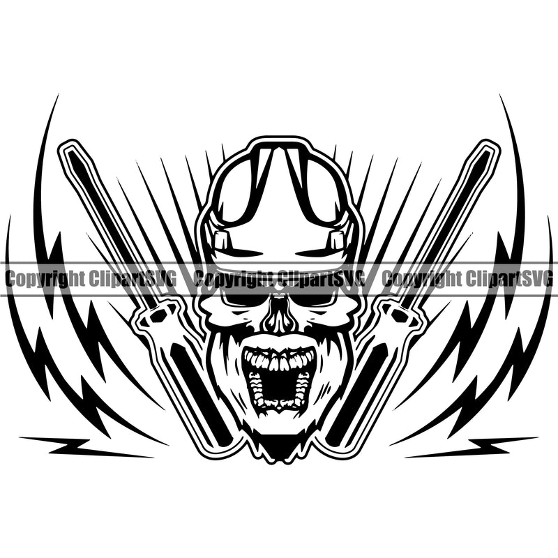 Electrician Electric Worker Work Technician Tech Construction Electrical Skull Skeleton Repair Tools Vector Design Element Service Job Company Business Design Logo Clipart SVG