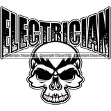 Electrician Electric Worker Work Technician Tech Electrician Skull Half Head White Background Vector Design Element Construction Electrical Repair Service Job Company Business Design Logo Clipart SVG