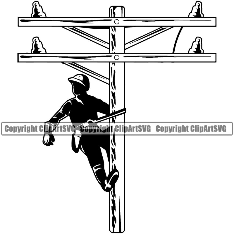 Electrician Electric Worker Work Technician Tech Construction Electrical Electrician Telephone Pole White Background Design Element Repair Service Job Company Business Design Logo Clipart SVG