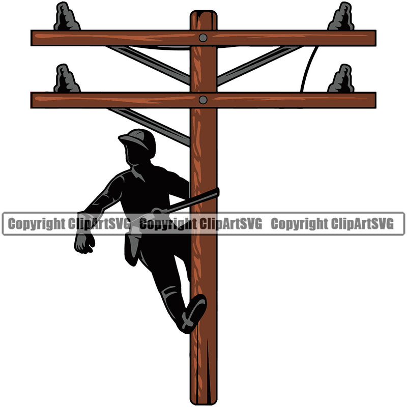 Electrician Electric Worker Work Technician Tech Construction Electrical Electrician Telephone Pole Repair Color Design Element White Background Service Job Company Business Design Logo Clipart SVG