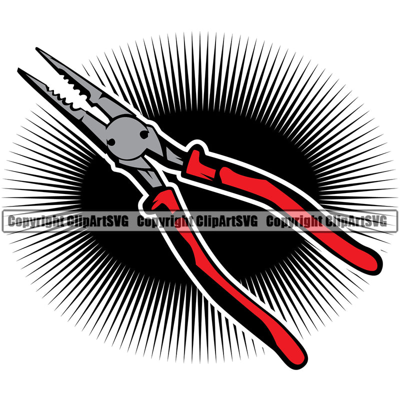 Electrician Electric Worker Work Technician Tech Construction Electrical Pliers Wire Cutters Red Color Sun Rise White Background Design Element Repair Service Job Company Business Design Logo Clipart SVG