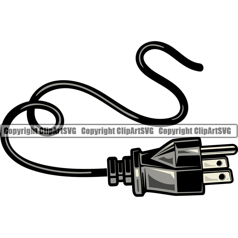 Electric Worker Work Technician Tech Construction Electrical Electrician Cable Plug Cord Black Color White Background Design Element Repair Service Job Company Business Design Logo Clipart SVG