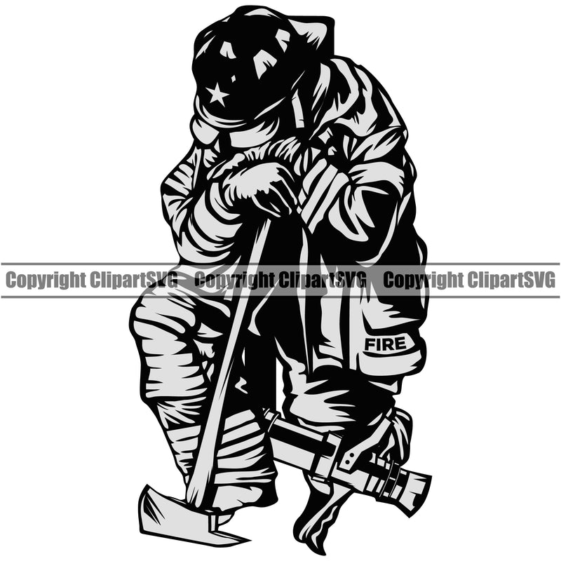 Firefighting Firefighter Fire Fighting Fireman Rescue Equipment Helmet Safety Danger USA Flag Protection Department Hero Work Firemen Occupation Gear Flame Fighter Emergency Art Design Logo Clipart SVG