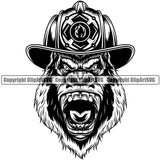 Firefighting Firefighter Gorilla Design Element Fire Fighting Fireman Rescue Equipment Helmet Safety Danger Protection Department Hero Work Firemen Occupation Gear Flame Fighter Emergency Art Design Logo Clipart SVG