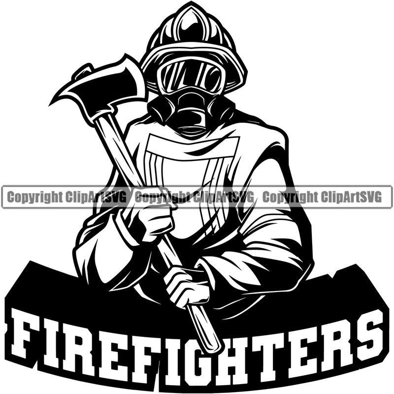 Firefighting Firefighter Hand Axe Design Element Fire Fighting Fireman Rescue Equipment Helmet Safety Danger Protection Department Hero Work Firemen Occupation Gear Flame Fighter Emergency Art Design Logo Clipart SVG