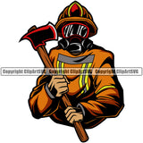 Firefighting Firefighter Axe Holding Man Design Element Fire Fighting Fireman Rescue Equipment Helmet Safety Danger Protection Department Hero Work Firemen Occupation Gear Flame Fighter Emergency Art Design Logo Clipart SVG