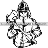 Firefighting Firefighter Fire Fighting Mascot Design Element Fireman Rescue Equipment Helmet Safety Danger Protection Department Hero Work Firemen Occupation Gear Flame Fighter Emergency Art Design Logo Clipart SVG