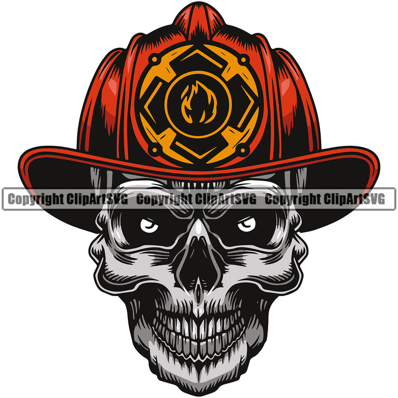 Firefighting Firefighter Skull Skelton Head Color Design Element Fire Fighting Fireman Rescue Equipment Helmet Safety Danger Protection Hero Firemen Occupation Gear Flame Fighter Emergency Art Design Logo Clipart SVG