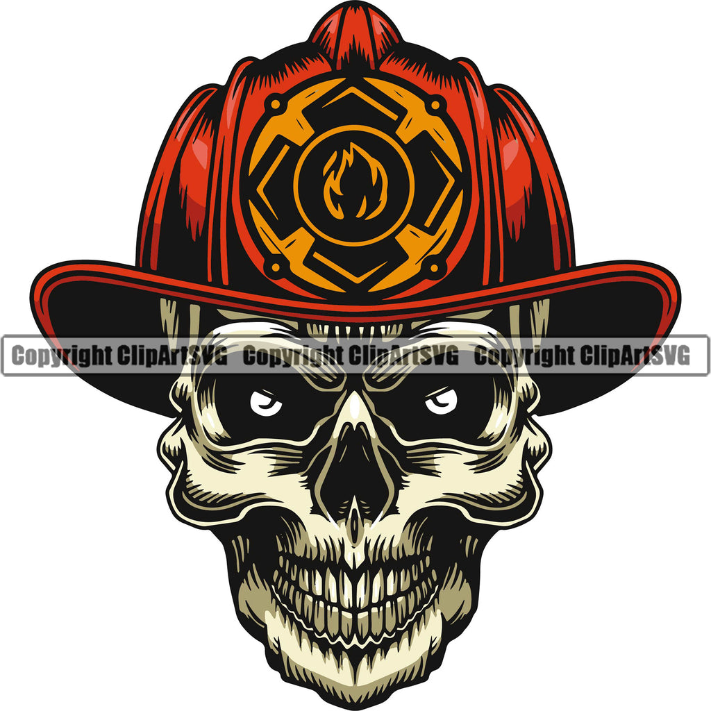 Firefighting Firefighter Fire Fighting Skull Skeleton Color Fireman Rescue Equipment Design Element Helmet Safety Danger Protection Department Hero Work Firemen Occupation Gear Flame Fighter Emergency Art Design Logo Clipart SVG