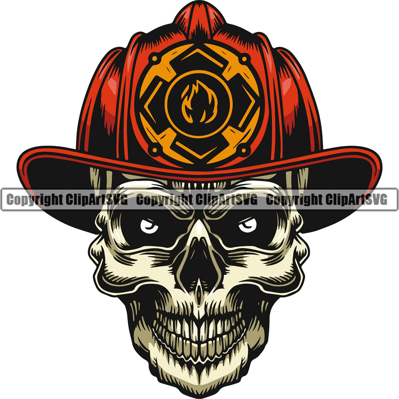 Firefighting Firefighter Fire Fighting Skull Skeleton Color Fireman Rescue Equipment Design Element Helmet Safety Danger Protection Department Hero Work Firemen Occupation Gear Flame Fighter Emergency Art Design Logo Clipart SVG