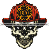 Firefighting Firefighter Fire Fighting Skull Skeleton Color Fireman Rescue Equipment Design Element Helmet Safety Danger Protection Department Hero Work Firemen Occupation Gear Flame Fighter Emergency Art Design Logo Clipart SVG