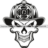 Firefighting Firefighter Skull Skeleton Fire Fighting Fireman Head Design Element Rescue Equipment Helmet Safety Danger Protection Department Hero Work Firemen Occupation Gear Flame Fighter Emergency Art Logo Clipart SVG