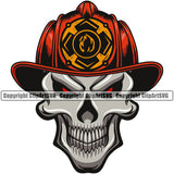 Firefighting Firefighter Skull Skeleton Color Head Design Element Fire Fighting Fireman Rescue Equipment Helmet Safety Danger Protection Department Hero Work Firemen Occupation Gear Flame Fighter Emergency Art Design Logo Clipart SVG