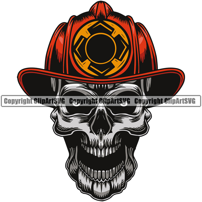 Firefighting Firefighter Skull Skeleton Color Design Fire Fighting Fireman Rescue Equipment Helmet Safety Danger Protection Department Hero Work Firemen Occupation Gear Flame Fighter Emergency Art Logo Clipart SVG