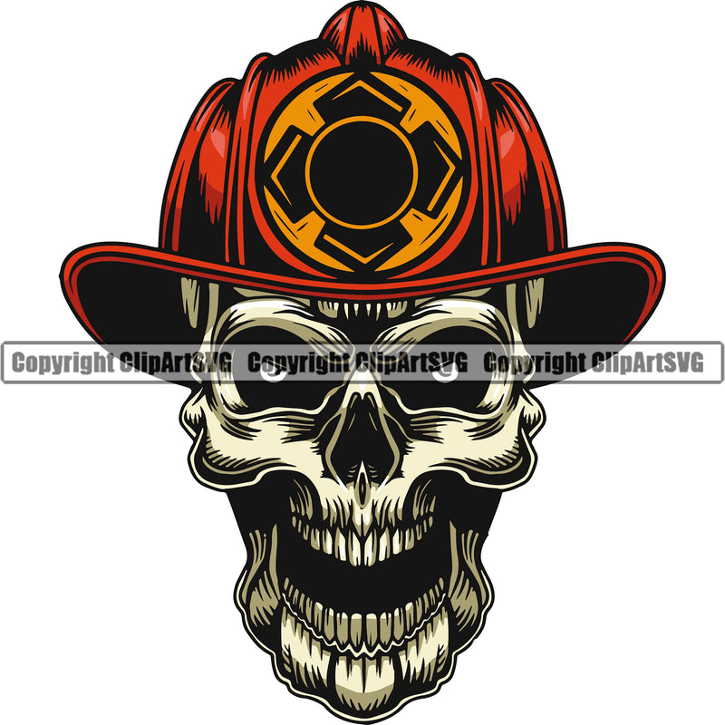 Firefighting Firefighter Skull Skeleton Head Design Element Color Fire Fighting Fireman Rescue Equipment Helmet Safety Danger Protection Department Hero Work Firemen Occupation Gear Flame Fighter Emergency Art Design Logo Clipart SVG