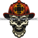 Firefighting Firefighter Skull Skeleton Head Design Element Color Fire Fighting Fireman Rescue Equipment Helmet Safety Danger Protection Department Hero Work Firemen Occupation Gear Flame Fighter Emergency Art Design Logo Clipart SVG