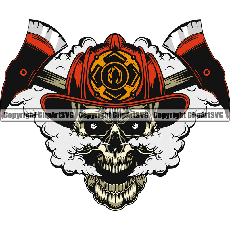Firefighting Firefighter Fire Fighting Skull Skeleton Smoke Color Design Element Fireman Rescue Equipment Helmet Safety Danger Protection Department Hero Work Firemen Occupation Gear Flame Fighter Emergency Art  Logo Clipart SVG