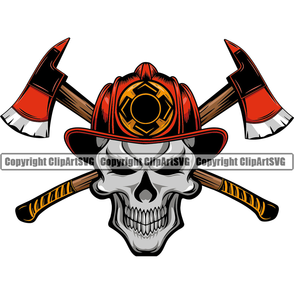 Firefighting Firefighter Fire Fighting Fireman Skull Skeleton Color Head Rescue Equipment Helmet Safety Danger Protection Department Hero Mascot Firemen Gear Flame Fighter Emergency Art Logo Clipart SVG